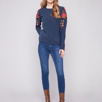 Charlie B Charlie B Embroidered Raglan Sleeve Sweater C2268Y