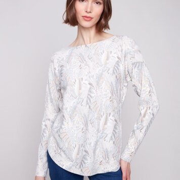 Charlie B Charlie B Printed Long Sleeves Boat Neck With Pockets C2818P