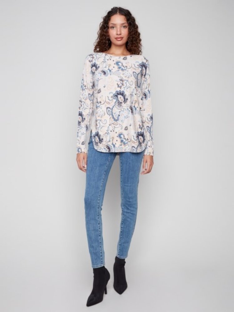 Charlie B Charlie B Printed Long Sleeves Boat Neck With Pockets C2818P