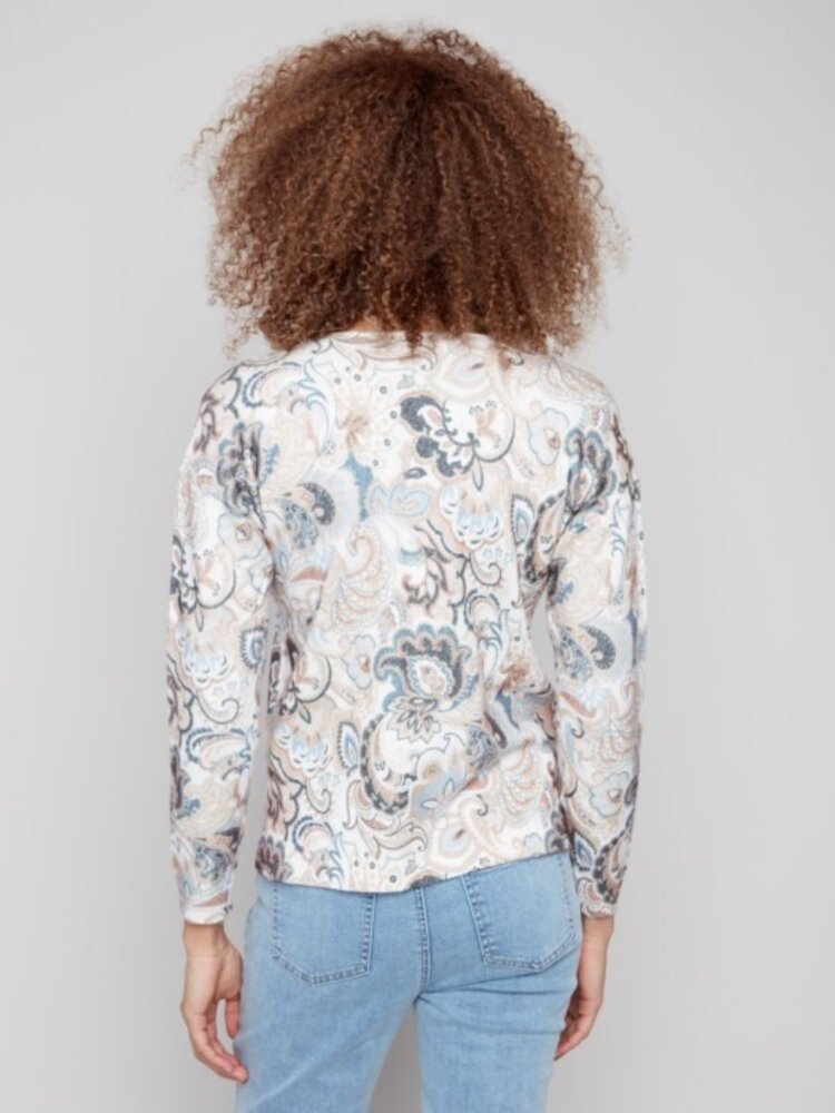 Charlie B Charlie B Printed Plushy V Neck Sweater C2581D