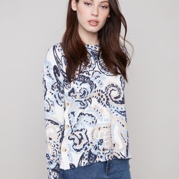 Charlie B Charlie B C2668P Crew-Neck Drop Shoulder Sweater w/ Side Button Details