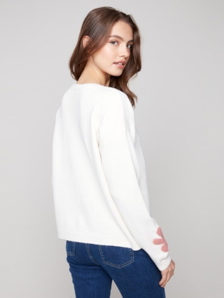 Charlie B Charlie B C2829 Plush Sweater w/ Boucle Flowers