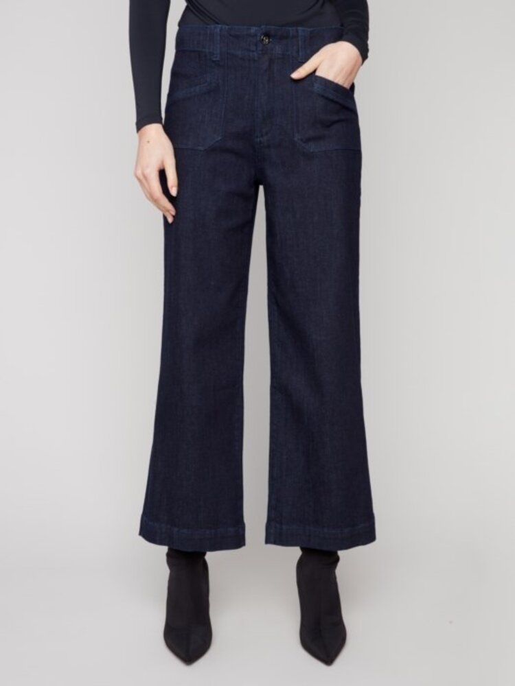 Charlie B Charlie B C5660 Cropped Wide Leg Stretch Denim Pant