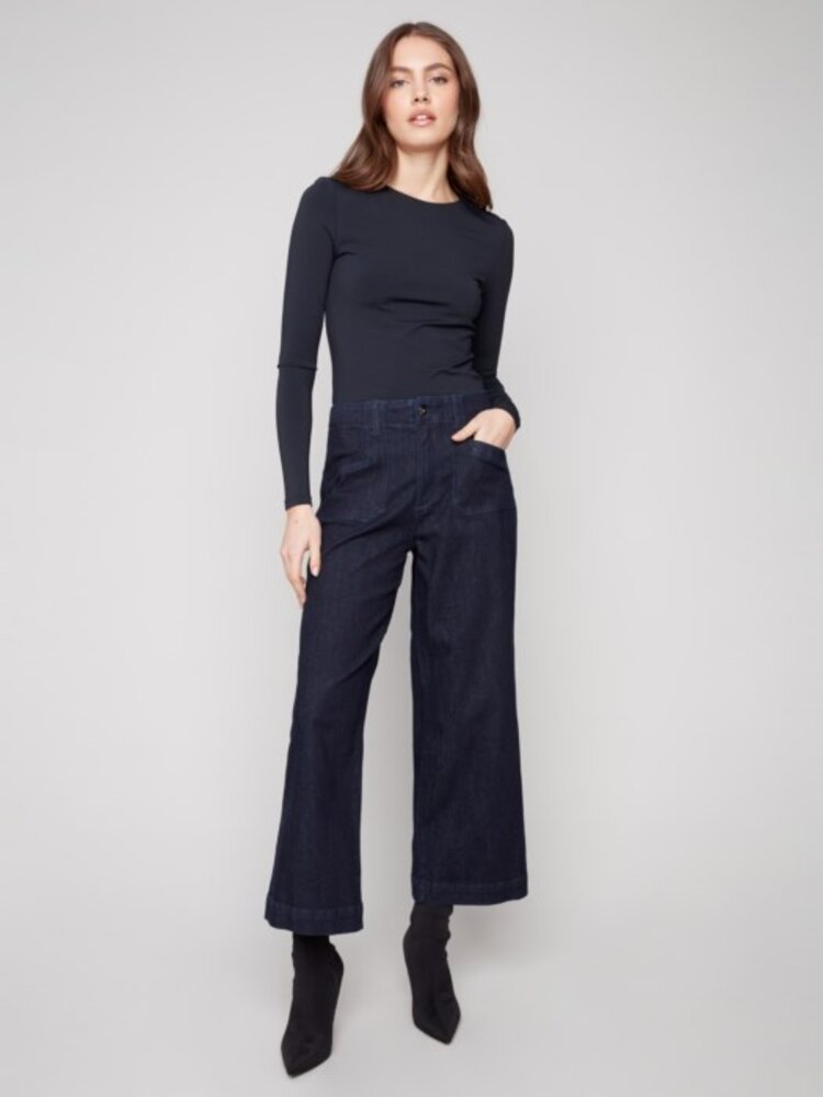Charlie B Charlie B C5660 Cropped Wide Leg Stretch Denim Pant