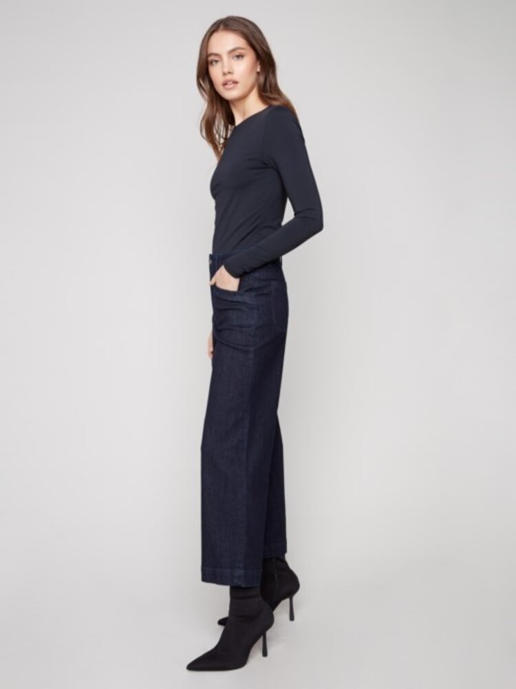 Charlie B Charlie B C5660 Cropped Wide Leg Stretch Denim Pant