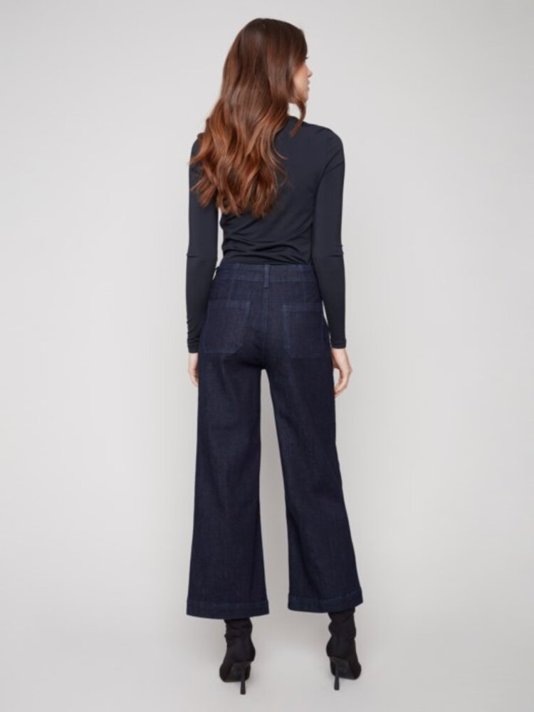 Charlie B Charlie B C5660 Cropped Wide Leg Stretch Denim Pant