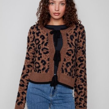 Charlie B Charlie B C2933 Bow Tie Front Jacquard Cardigan