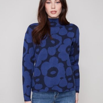 Charlie B Charlie B 2762R Allover Jacquard Mock Neck Sweater