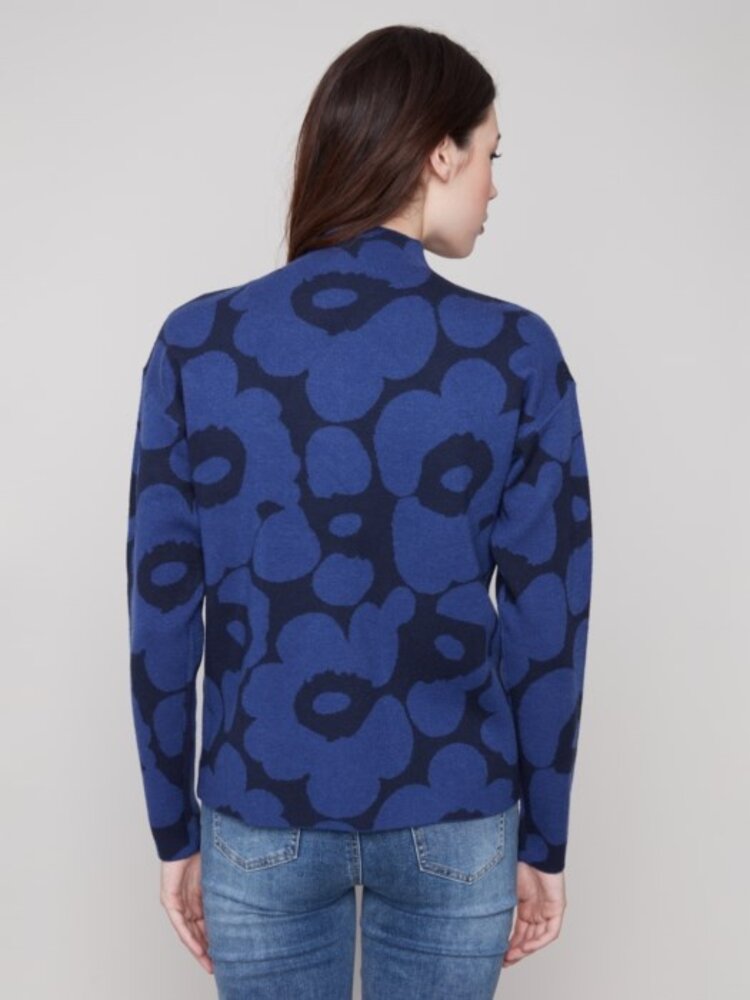Charlie B Charlie B 2762R Allover Jacquard Mock Neck Sweater
