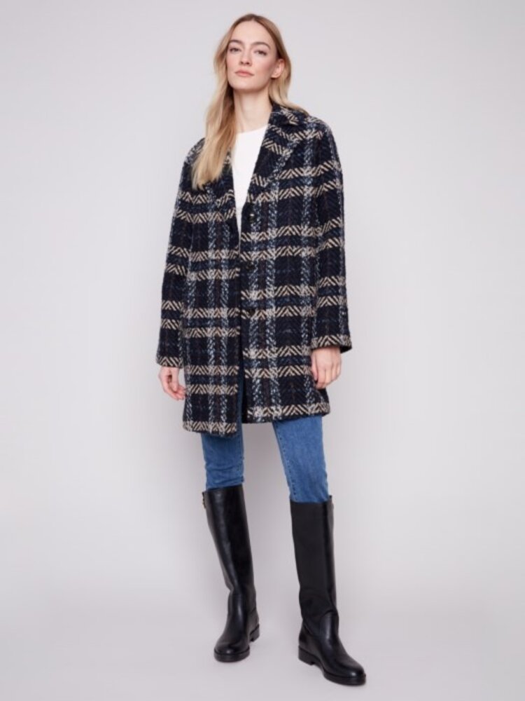 Charlie B Charlie C6381 Plaid Boucle Coat
