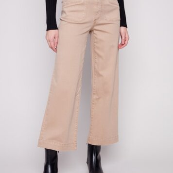 Charlie B Charlie B Cropped Wide Leg Colored Twill Pants With Rectangular Patch C5660