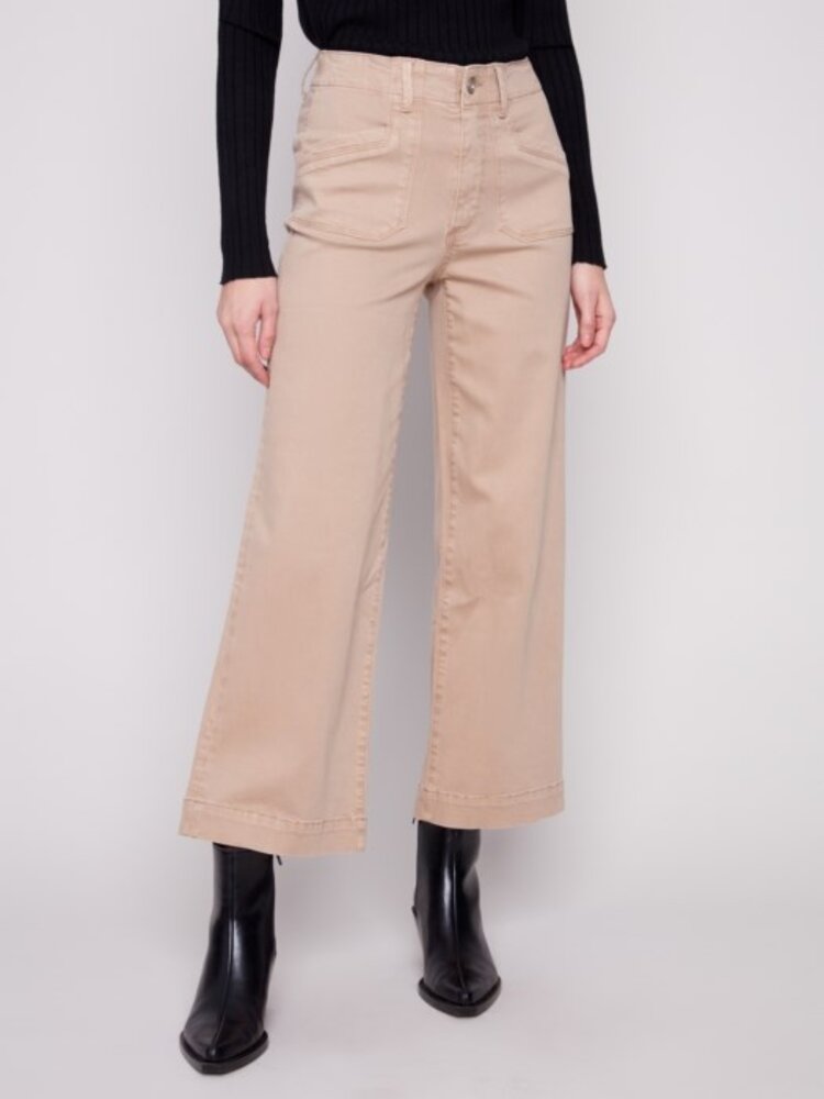 Charlie B Charlie B Cropped Wide Leg Colored Twill Pants With Rectangular Patch C5660
