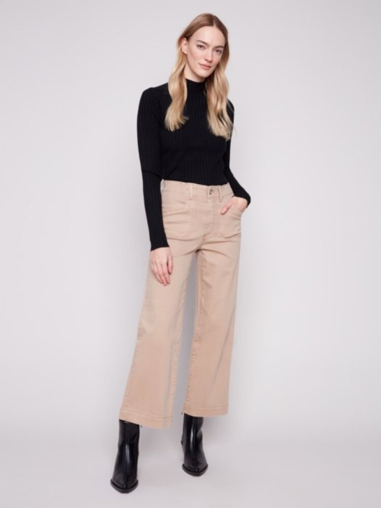 Charlie B Charlie B Cropped Wide Leg Colored Twill Pants With Rectangular Patch C5660