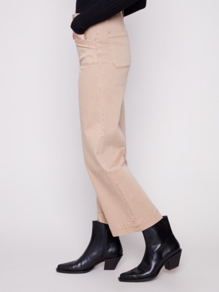 Charlie B Charlie B Cropped Wide Leg Colored Twill Pants With Rectangular Patch C5660