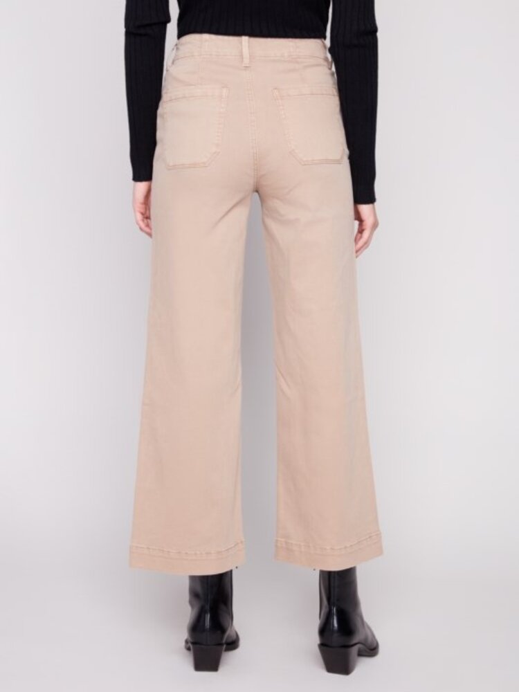 Charlie B Charlie B Cropped Wide Leg Colored Twill Pants With Rectangular Patch C5660