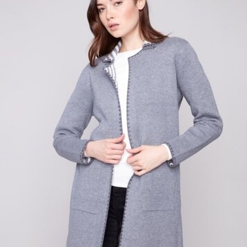 Charlie B Charlie B Jacquard Cardigan With Blanket Stitch C2844