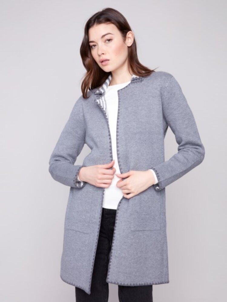 Charlie B Charlie B Jacquard Cardigan With Blanket Stitch C2844