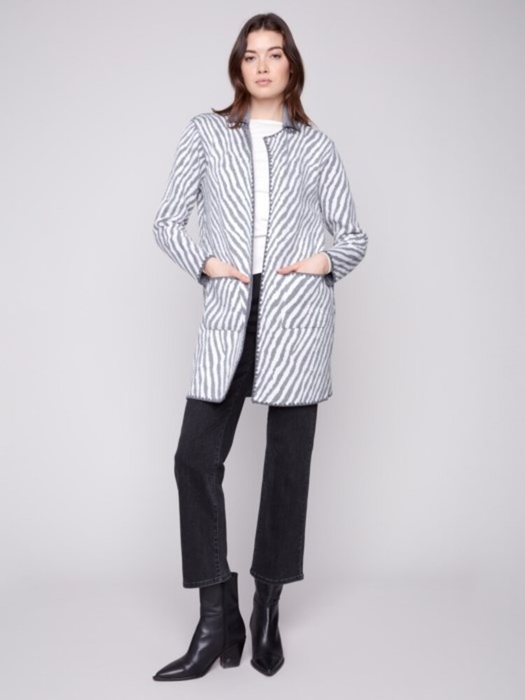 Charlie B Charlie B Jacquard Cardigan With Blanket Stitch C2844