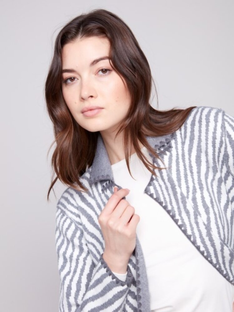 Charlie B Charlie B Jacquard Cardigan With Blanket Stitch C2844