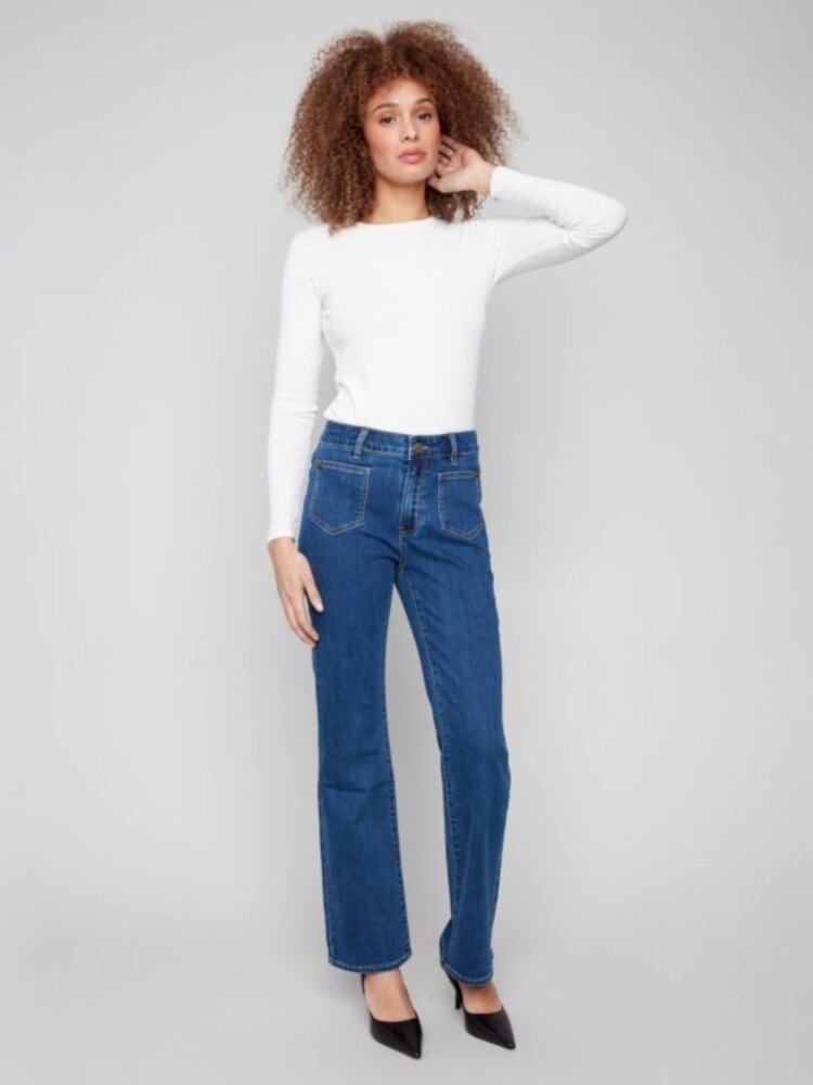 Charlie B Charlie B Flare Leg Stretch Denim Pants With Patch Pockets And Special C5687