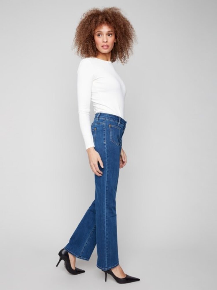Charlie B Charlie B Flare Leg Stretch Denim Pants With Patch Pockets And Special C5687