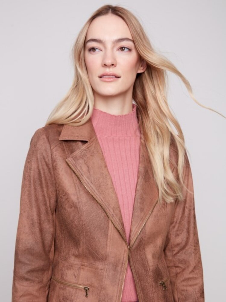 Charlie B Charlie B Vintage Texture Faux Suede Long Jacket C6270RR