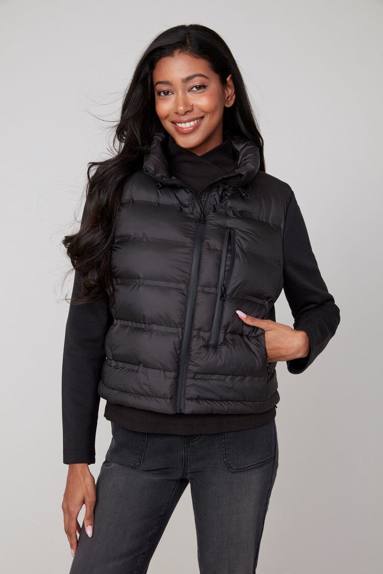 Renuar Renuar R3858L Crop Mix Media Puffer Jacket