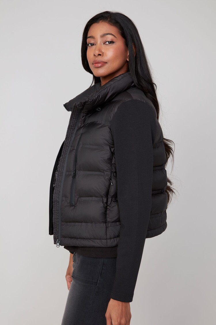 Renuar Renuar R3858L Crop Mix Media Puffer Jacket