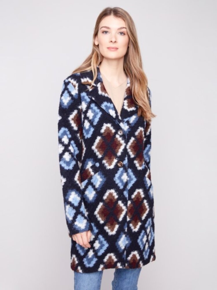 Charlie B Charlie B Plushy Knit Button Front Long Jacket With Pockets C6346R