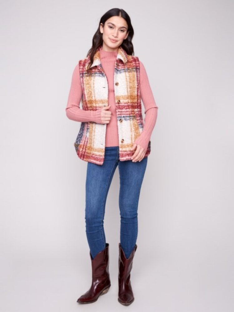 Charlie B Charlie B Plaid Boucle Knit Vest Jacket C6319R