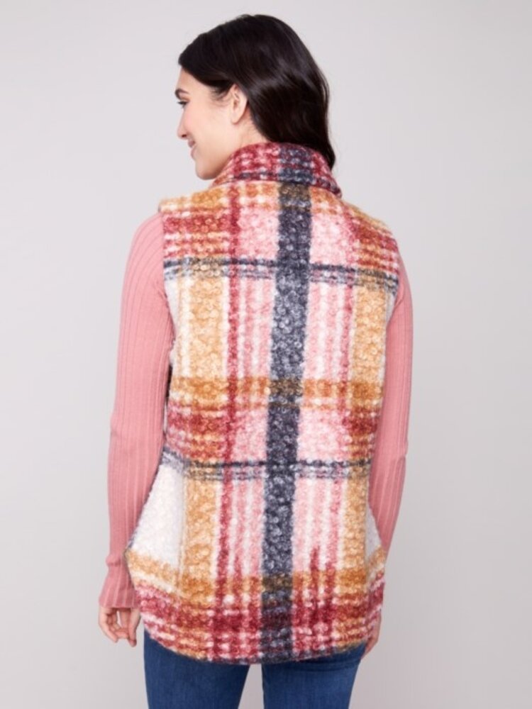 Charlie B Charlie B Plaid Boucle Knit Vest Jacket C6319R