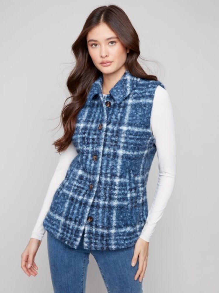 Charlie B Charlie B Plaid Boucle Knit Vest Jacket C6319R