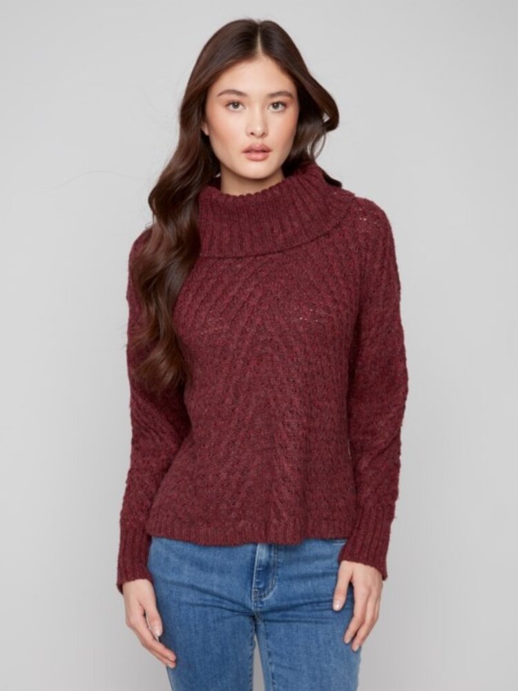Charlie B Charlie B Diagonal Cable Sweater Cowl Neck C2914