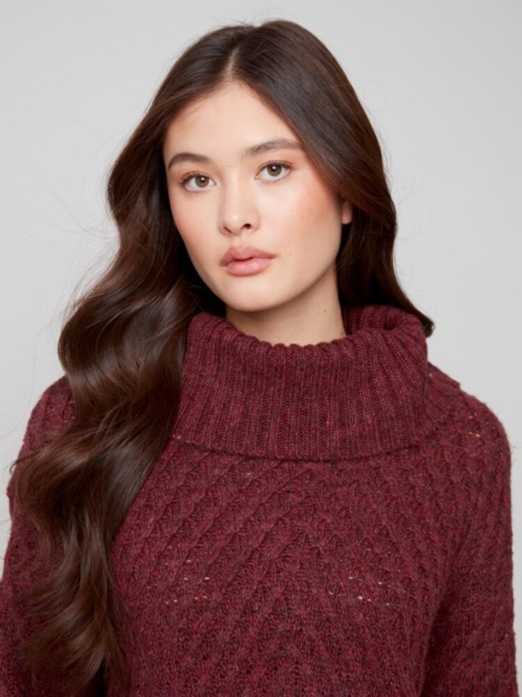 Charlie B Charlie B Diagonal Cable Sweater Cowl Neck C2914