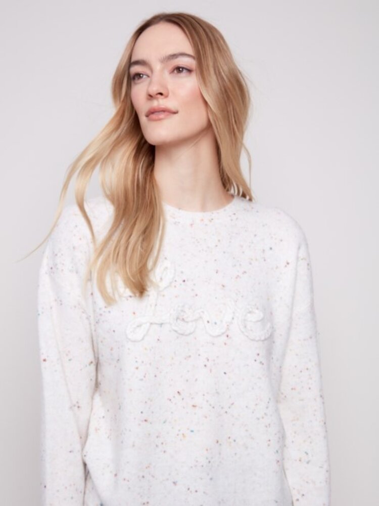 Charlie B Charlie B Flex Yarn Braided Love Crew Neck C2526X