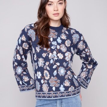 Charlie B Charlie B Long Sleeve Crew Neck Jacquard Sweater C2905