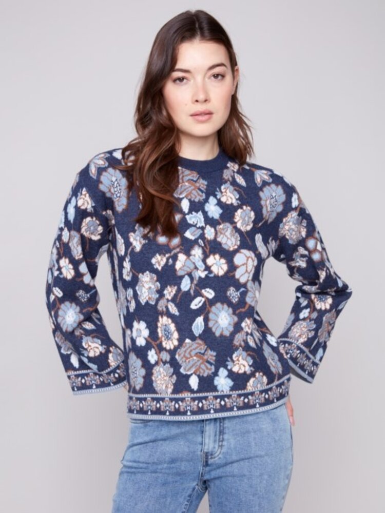 Charlie B Charlie B Long Sleeve Crew Neck Jacquard Sweater C2905