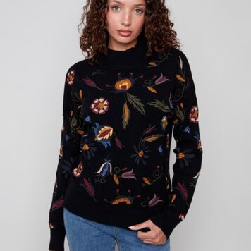 Charlie B Charlie B All Over Embroidered Mock Neck Sweater C2893