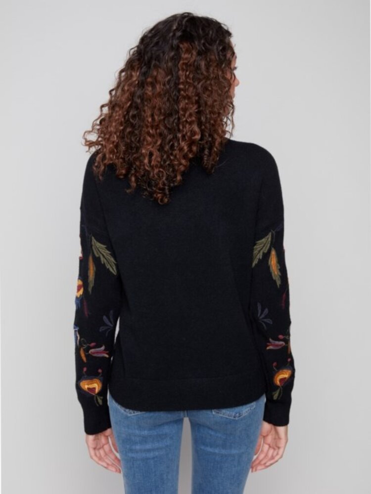 Charlie B Charlie B All Over Embroidered Mock Neck Sweater C2893