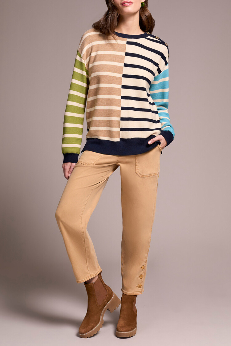 Tribal Tribal Long Sleeve Crew Neck Sweater W/ Shoulder Button Detail 2364O