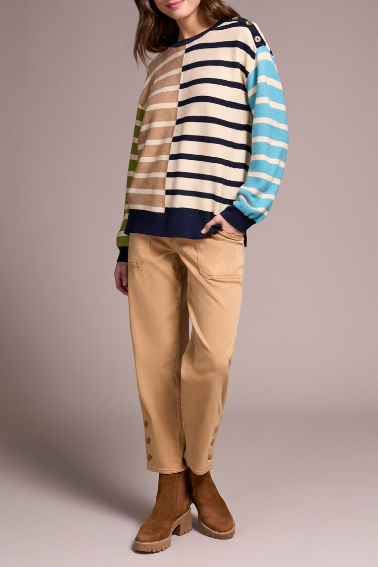 Tribal Tribal Long Sleeve Crew Neck Sweater W/ Shoulder Button Detail 2364O