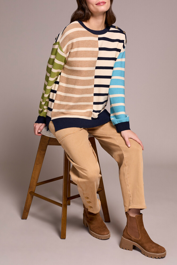 Tribal Tribal Long Sleeve Crew Neck Sweater W/ Shoulder Button Detail 2364O