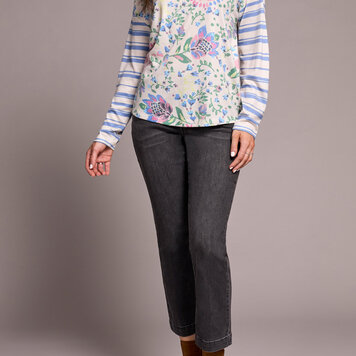 Tribal Tribal Crew Neck Combo Print Long Sleeve Knit Top 6014O