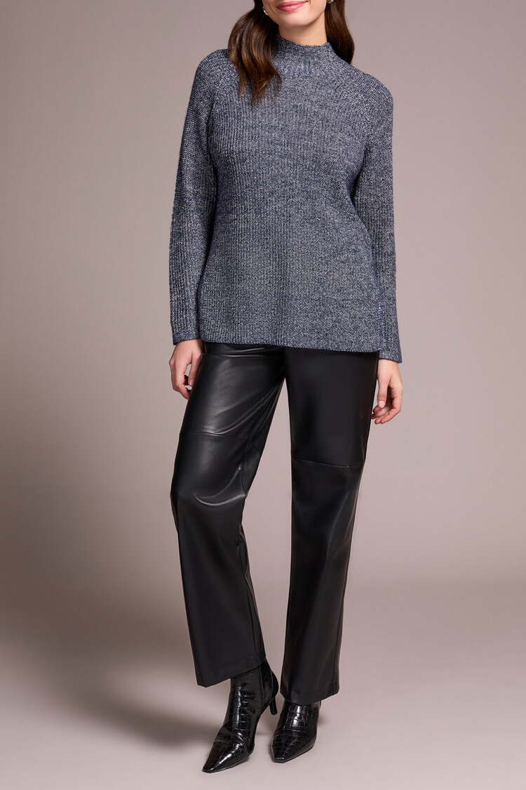 Tribal Tribal Mock Neck Tunic Sweater W/ Side Slits 5566O