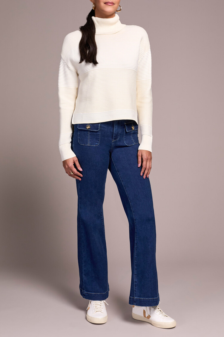 Tribal Tribal Turtleneck High Low Sweater W/ Side Slits 5933O