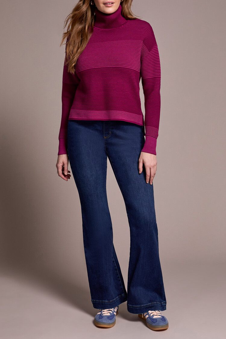 Tribal Tribal Turtleneck High Low Sweater W/ Side Slits 5933O