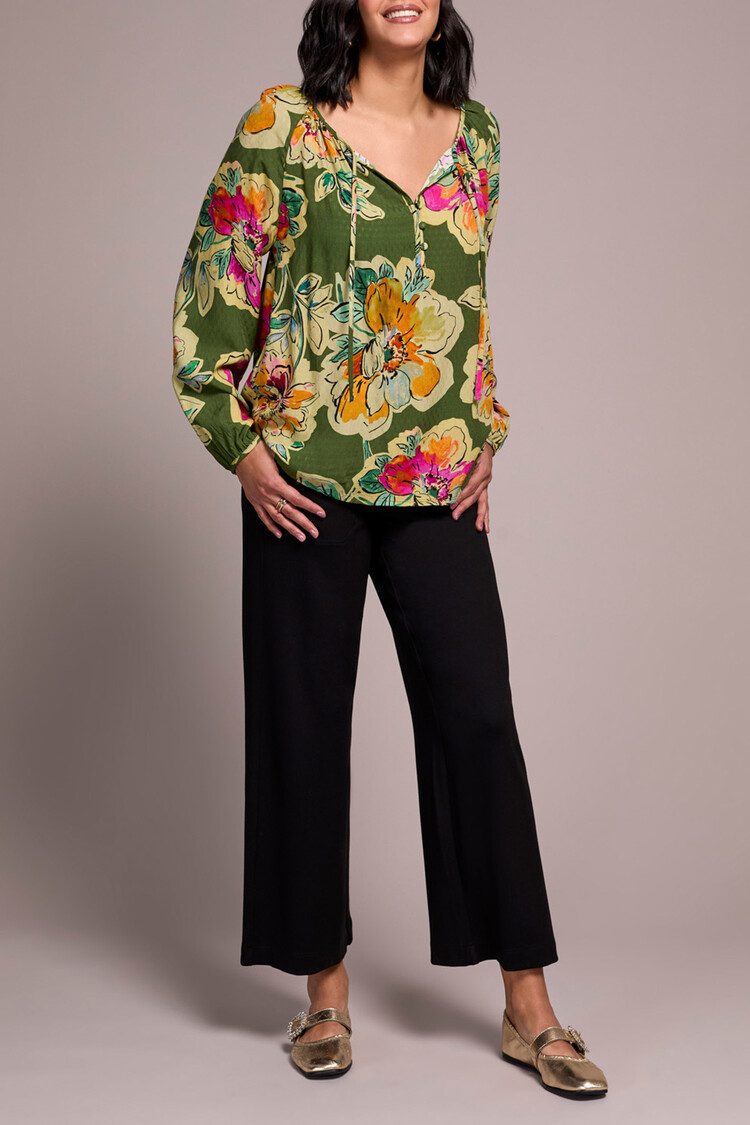 Tribal Tribal Long Sleeve Blouse With Tie 2349O