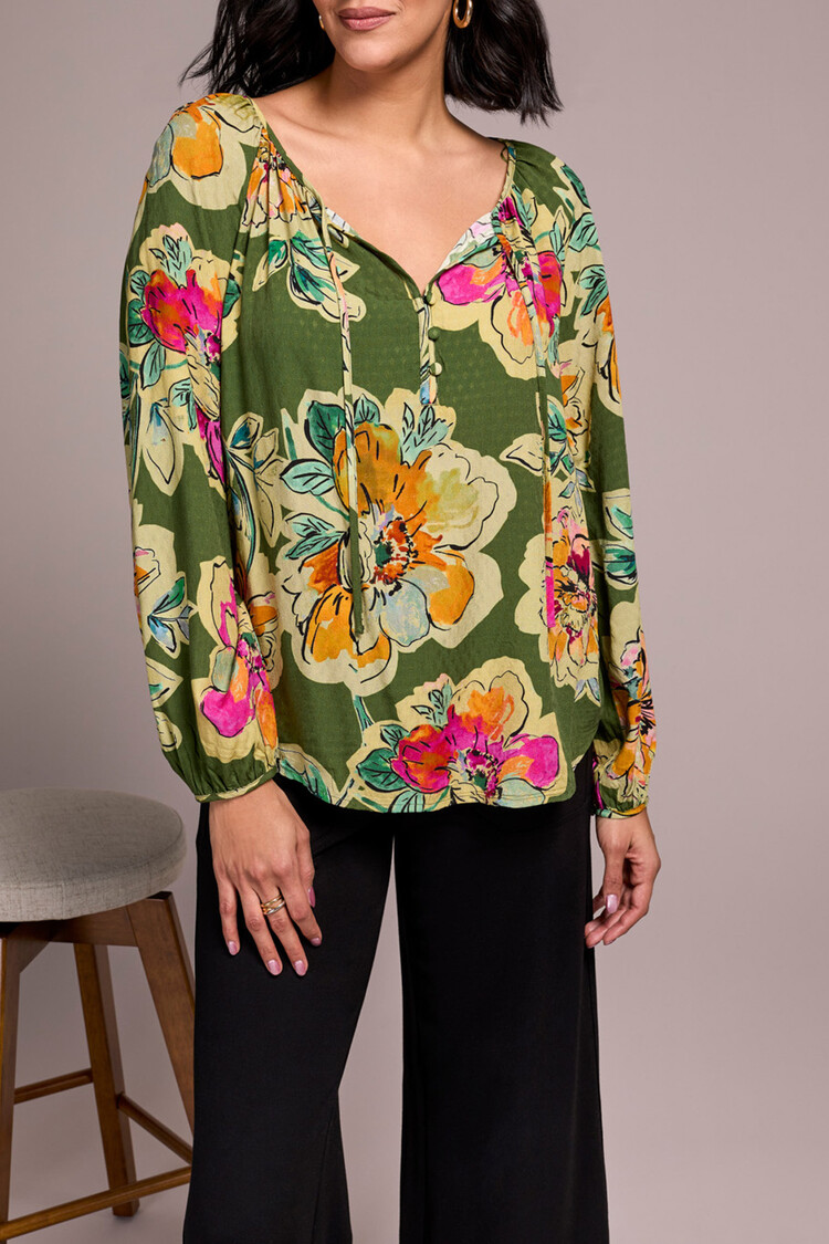 Tribal Tribal Long Sleeve Blouse With Tie 2349O