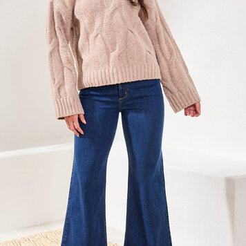 Tribal Tribal Crew Neck Loose Fit Cable Sweater 5950O