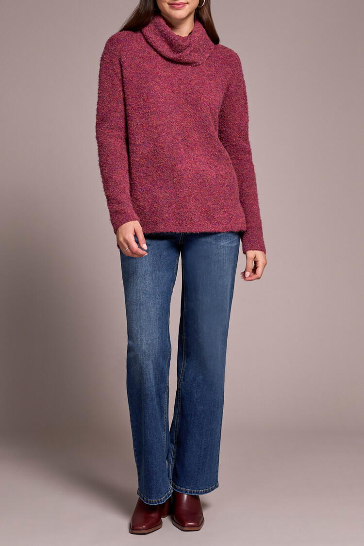 Tribal Tribal Cowl Neck Sweater With Side Slits 5929O